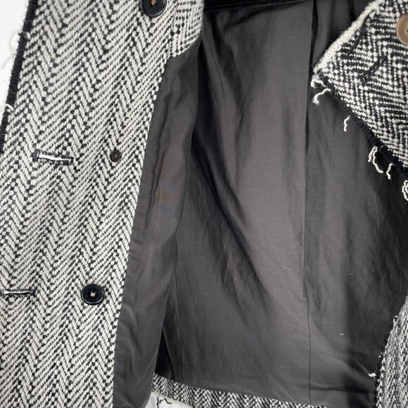 Tory Burch Sammy Herringbone Tweed Raw Edge Double Breasted Wool Blend Jacket 6 - Picture 12 of 15